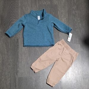 Blue Pullover and Tan Pants Set